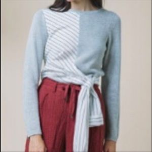 SOH Linen Woven Combo Colorblock SideTie Sweater